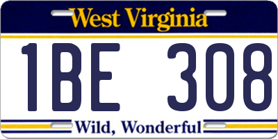 WV license plate 1BE308