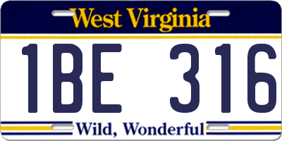 WV license plate 1BE316