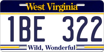 WV license plate 1BE322