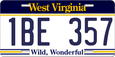 WV license plate 1BE357