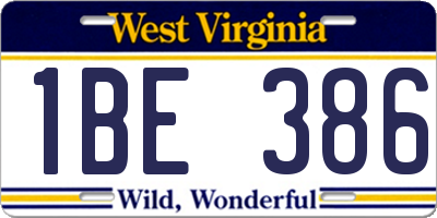 WV license plate 1BE386