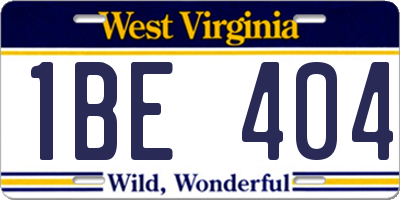 WV license plate 1BE404