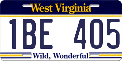 WV license plate 1BE405