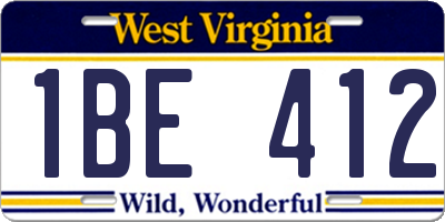WV license plate 1BE412