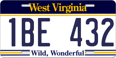 WV license plate 1BE432