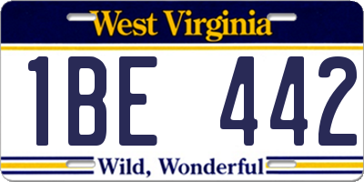 WV license plate 1BE442