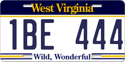 WV license plate 1BE444