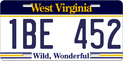 WV license plate 1BE452