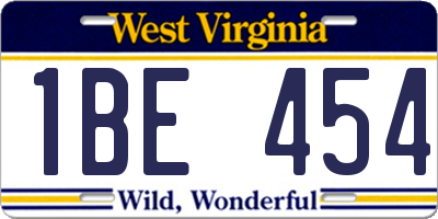 WV license plate 1BE454