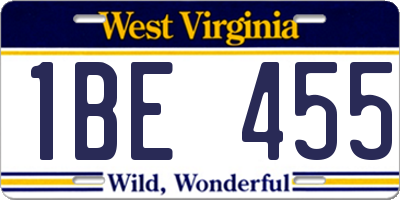 WV license plate 1BE455