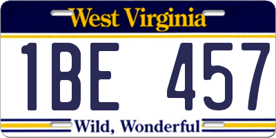 WV license plate 1BE457