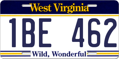 WV license plate 1BE462