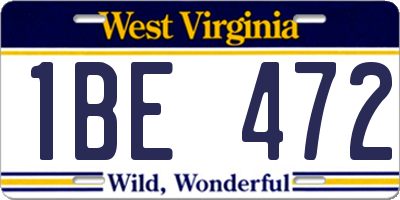 WV license plate 1BE472