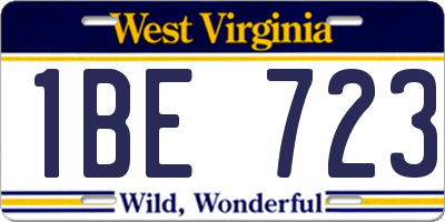 WV license plate 1BE723