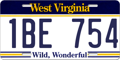 WV license plate 1BE754