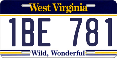 WV license plate 1BE781