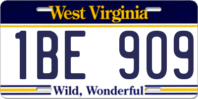 WV license plate 1BE909