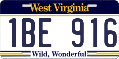 WV license plate 1BE916