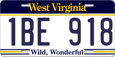 WV license plate 1BE918