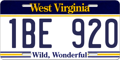 WV license plate 1BE920
