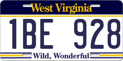 WV license plate 1BE928