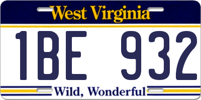 WV license plate 1BE932