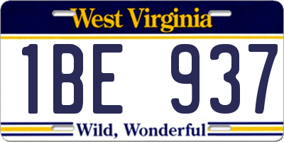 WV license plate 1BE937