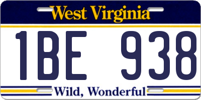 WV license plate 1BE938