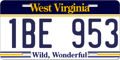 WV license plate 1BE953