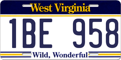 WV license plate 1BE958