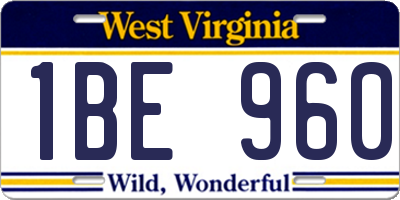 WV license plate 1BE960