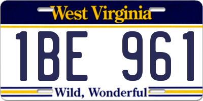 WV license plate 1BE961