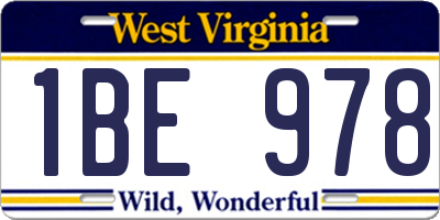 WV license plate 1BE978