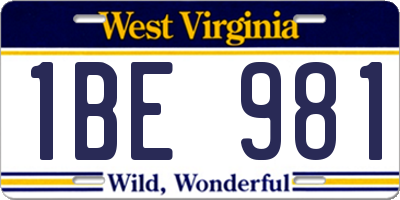 WV license plate 1BE981