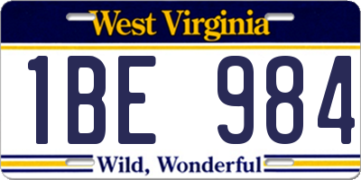 WV license plate 1BE984