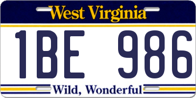 WV license plate 1BE986
