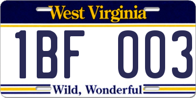 WV license plate 1BF003