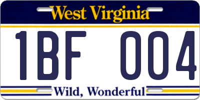 WV license plate 1BF004
