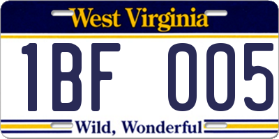 WV license plate 1BF005