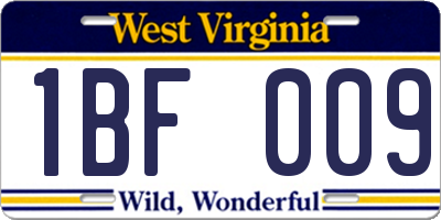WV license plate 1BF009