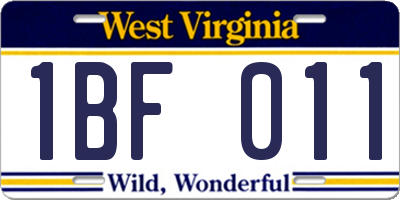 WV license plate 1BF011