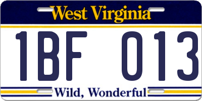 WV license plate 1BF013