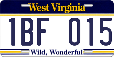 WV license plate 1BF015