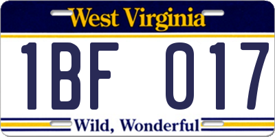WV license plate 1BF017