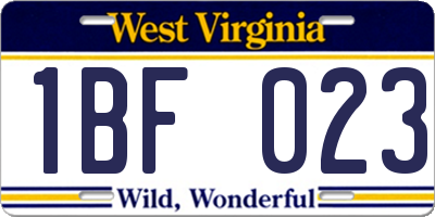 WV license plate 1BF023