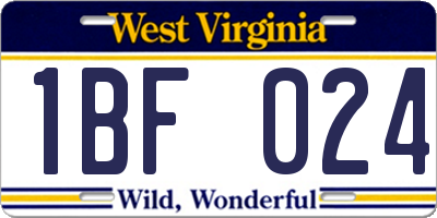 WV license plate 1BF024