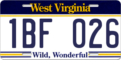 WV license plate 1BF026