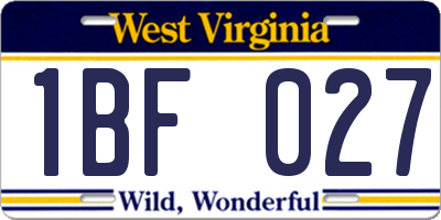 WV license plate 1BF027