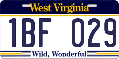 WV license plate 1BF029