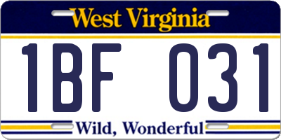 WV license plate 1BF031